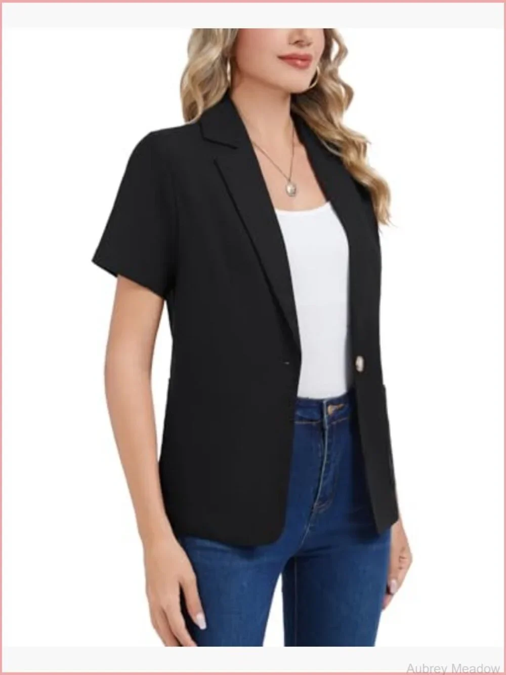 Cotton Linen Blazer Short Sleeve Notch Lapel One Button Work Office